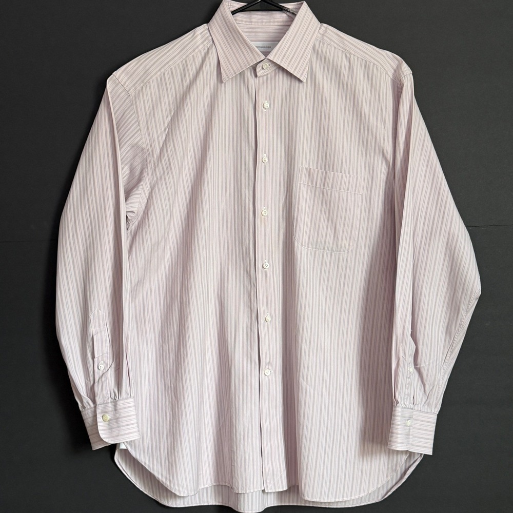 Ermenegildo Zegna Mens Striped 100% Cotton Button Down Dress Shirt Size 46/18